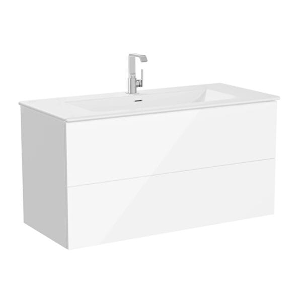 VitrA Metropole Pure Lavabo Dolabı, 120 cm, İki Çekmeceli, Etajerli Lavabolu, Parlak Beyaz