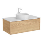 VitrA Metropole Edge Lavabo Dolabı, 100 cm, Bir Çekmeceli, Mat Beyaz Çanak Lavabo Ve Seramik Tezgahlı, Açık Meşe