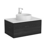 VitrA Metropole Edge Lavabo Dolabı, 80 cm, Bir Çekmeceli, Mat Beyaz Çanak Lavabo Ve Seramik Tezgahlı, Siyah Meşe