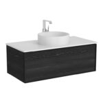 VitrA Metropole Edge Lavabo Dolabı, 100 cm, Bir Çekmeceli, Mat Beyaz Çanak Lavabo Ve Seramik Tezgahlı, Siyah Meşe