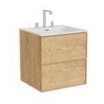 VitrA Metropole Edge Lavabo Dolabı, 60 cm, İki Çekmeceli, Etajerli Lavabolu, Üç Armatür Delikli, Açık Meşe
