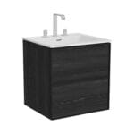 VitrA Metropole Edge Lavabo Dolabı, 60 cm, İki Çekmeceli, Etajerli Lavabolu, Üç Armatür Delikli, Siyah Meşe