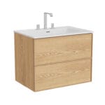 VitrA Metropole Edge Lavabo Dolabı, 80 cm, İki Çekmeceli, Etajerli Lavabolu, Üç Armatür Delikli, Açık Meşe