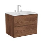 VitrA Metropole Edge Lavabo Dolabı, 80 cm, İki Çekmeceli, Etajerli Lavabolu, Üç Armatür Delikli, Ceviz