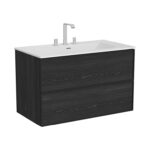 VitrA Metropole Edge Lavabo Dolabı, 100 cm, İki Çekmeceli, Etajerli Lavabolu, Üç Armatür Delikli, Siyah Meşe