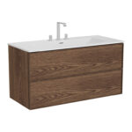 VitrA Metropole Edge Lavabo Dolabı, 120 cm, İki Çekmeceli, Etajerli Lavabolu, Üç Armatür Delikli, Ceviz