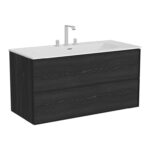 VitrA Metropole Edge Lavabo Dolabı, 120 cm, İki Çekmeceli, Etajerli Lavabolu, Üç Armatür Delikli, Siyah Meşe