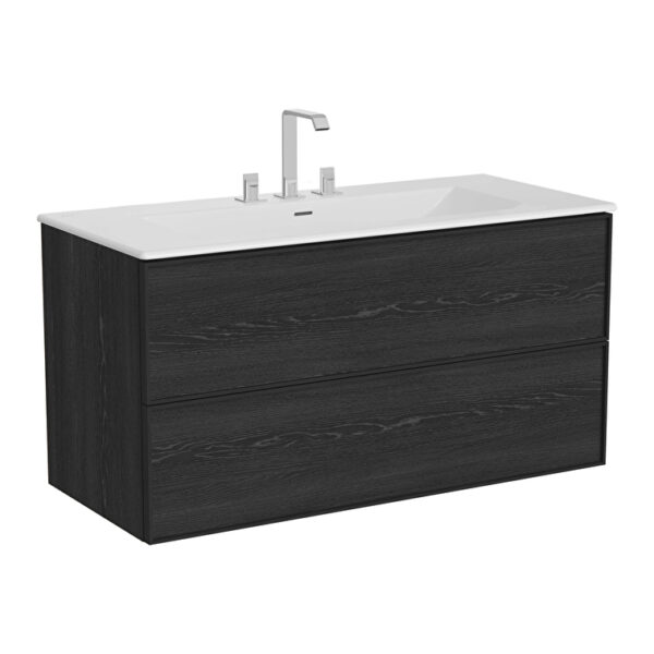 VitrA Metropole Edge Lavabo Dolabı, 120 cm, İki Çekmeceli, Etajerli Lavabolu, Üç Armatür Delikli, Siyah Meşe