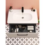 VitrA Root Flat Lavabo Dolabı, 80 cm, İki Çekmeceli, Dar, Yuvarlak Lavabo, Parlak Sahra Beji - Görsel 8