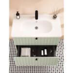 VitrA Root Groove Lavabo Dolabı, 80 cm, İki Çekmeceli, Yuvarlak Lavabo, Mat Retro Yeşil - Görsel 7