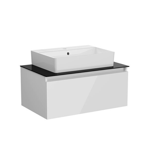 VitrA Nuo Lavabo Dolabı, 80 cm, Bir Çekmeceli, Çanak Lavabo, Cam Tezgah, Parlak Beyaz