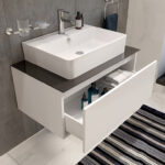 VitrA Nuo Lavabo Dolabı, 80 cm, Bir Çekmeceli, Çanak Lavabo, Cam Tezgah, Parlak Beyaz - Görsel 8