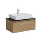 VitrA Nuo Lavabo Dolabı, 80 cm, Bir Çekmeceli, Çanak Lavabo, Cam Tezgah, Altın Meşe - Görsel 2