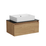 VitrA Nuo Lavabo Dolabı, 80 cm, Bir Çekmeceli, Çanak Lavabo, Cam Tezgah, Altın Meşe