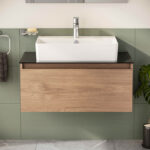 VitrA Nuo Lavabo Dolabı, 80 cm, Bir Çekmeceli, Çanak Lavabo, Cam Tezgah, Altın Meşe - Görsel 6