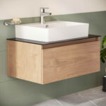 VitrA Nuo Lavabo Dolabı, 80 cm, Bir Çekmeceli, Çanak Lavabo, Cam Tezgah, Altın Meşe - Görsel 9