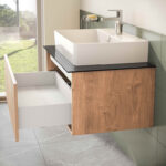 VitrA Nuo Lavabo Dolabı, 80 cm, Bir Çekmeceli, Çanak Lavabo, Cam Tezgah, Altın Meşe - Görsel 7