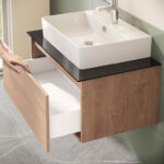 VitrA Nuo Lavabo Dolabı, 80 cm, Bir Çekmeceli, Çanak Lavabo, Cam Tezgah, Altın Meşe - Görsel 5