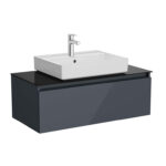 VitrA Nuo Lavabo Dolabı, 100 cm, Bir Çekmeceli, Çanak Lavabo, Cam Tezgah, Parlak Antrasit
