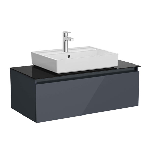 VitrA Nuo Lavabo Dolabı, 100 cm, Bir Çekmeceli, Çanak Lavabo, Cam Tezgah, Parlak Antrasit