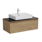 VitrA Nuo Lavabo Dolabı, 100 cm, Bir Çekmeceli, Çanak Lavabo, Cam Tezgah, Altın Meşe