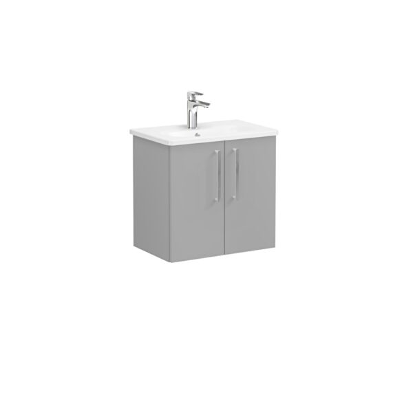 VitrA Root Flat Lavabo Dolabı, 60 cm, İki Kapaklı, Dar, Yuvarlak Lavabo, Mat Kaya Gri