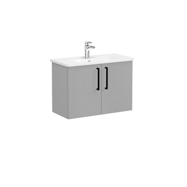 VitrA Root Flat Lavabo Dolabı, 80 cm, İki Kapaklı, Dar, Yuvarlak Lavabo, Mat Kaya Gri
