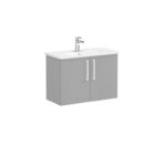VitrA Root Flat Lavabo Dolabı, 80 cm, İki Kapaklı, Dar, Yuvarlak Lavabo, Mat Kaya Gri - Görsel 2