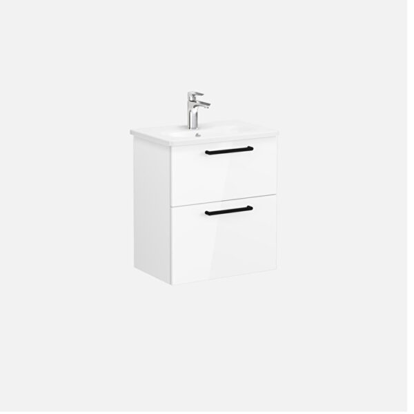 VitrA Root Flat Lavabo Dolabı, 60 cm, İki Çekmeceli, Dar, Yuvarlak Lavabo, Parlak Beyaz