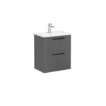 VitrA Root Flat Lavabo Dolabı, 60 cm, İki Çekmeceli, Dar, Yuvarlak Lavabo, Parlak Antrasit - Görsel 3