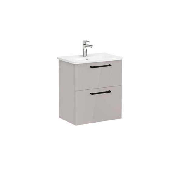 VitrA Root Flat Lavabo Dolabı, 60 cm, İki Çekmeceli, Dar, Yuvarlak Lavabo, Parlak Sahra Beji