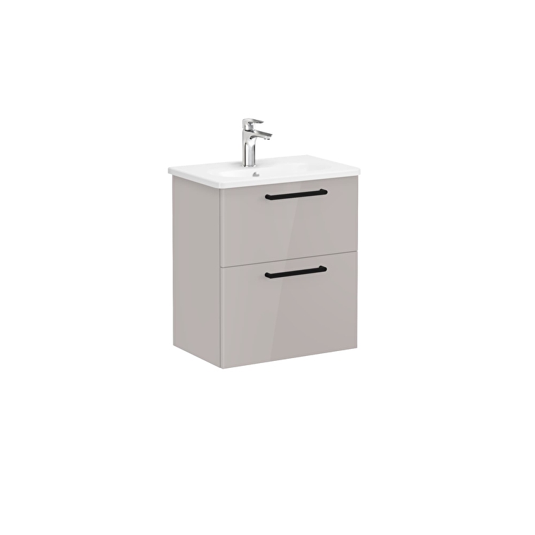 68103_01_8ab749b8a4a608ae4ed4f5620c6b4169f863db83-1.jpg VitrA Root Flat Lavabo Dolabı, 60 cm, İki Çekmeceli, Dar, Yuvarlak Lavabo, Parlak Sahra Beji - Görsel 1