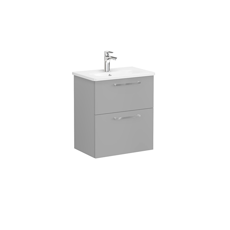 68104_050222bdcf166c2e73e1206634b6abece48b0af8-1.jpg VitrA Root Flat Lavabo Dolabı, 60 cm, İki Çekmeceli, Dar, Yuvarlak Lavabo, Mat Kaya Gri - Görsel 1