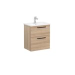 VitrA Root Flat Lavabo Dolabı, 60 cm, İki Çekmeceli, Dar, Yuvarlak Lavabo, Doğal Meşe