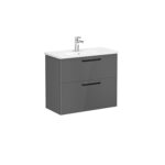 VitrA Root Flat Lavabo Dolabı, 80 cm, İki Çekmeceli, Dar, Yuvarlak Lavabo, Parlak Antrasit - Görsel 3