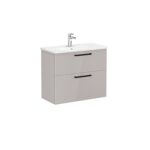 VitrA Root Flat Lavabo Dolabı, 80 cm, İki Çekmeceli, Dar, Yuvarlak Lavabo, Parlak Sahra Beji