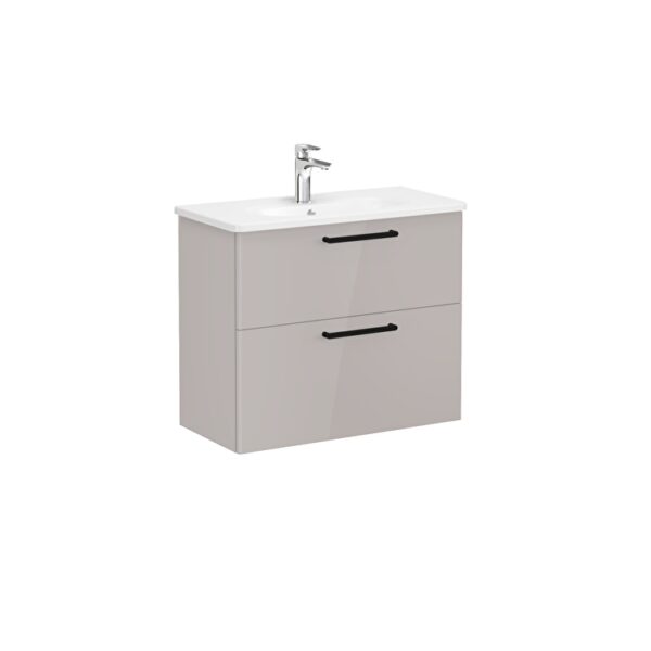 VitrA Root Flat Lavabo Dolabı, 80 cm, İki Çekmeceli, Dar, Yuvarlak Lavabo, Parlak Sahra Beji