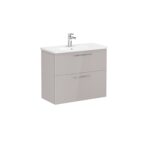 VitrA Root Flat Lavabo Dolabı, 80 cm, İki Çekmeceli, Dar, Yuvarlak Lavabo, Parlak Sahra Beji - Görsel 2