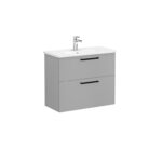 VitrA Root Flat Lavabo Dolabı, 80 cm, İki Çekmeceli, Dar, Yuvarlak Lavabo, Mat Kaya Gri - Görsel 2