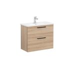 VitrA Root Flat Lavabo Dolabı, 80 cm, İki Çekmeceli, Dar, Yuvarlak Lavabo, Doğal Meşe