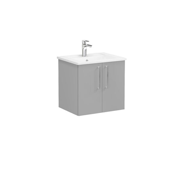 VitrA Root Flat Lavabo Dolabı, 60 cm, İki Kapaklı, Köşeli Lavabo, Mat Kaya Gri