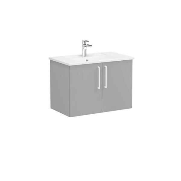 VitrA Root Flat Lavabo Dolabı, 80 cm, İki Kapaklı, Köşeli Lavabo, Mat Kaya Gri