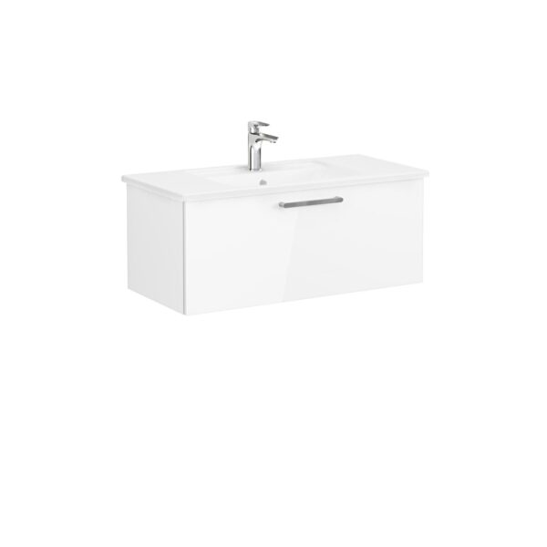 VitrA Root Flat Lavabo Dolabı, 100 cm, Bir Çekmeceli, Köşeli Lavabo, Parlak Beyaz