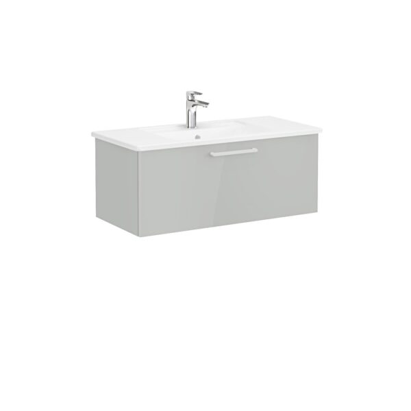 VitrA Root Flat Lavabo Dolabı, 100 cm, Bir Çekmeceli, Köşeli Lavabo, Parlak İnci Grisi