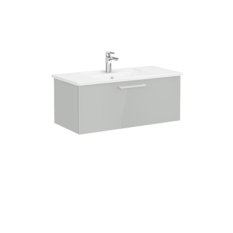 68239_02_659bf80eeceabd57cbad2a753de41a1833b80246-1.jpg VitrA Root Flat Lavabo Dolabı, 100 cm, Bir Çekmeceli, Köşeli Lavabo, Parlak İnci Grisi - Görsel 1