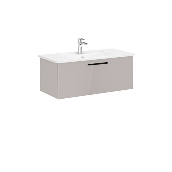VitrA Root Flat Lavabo Dolabı, 100 cm, Bir Çekmeceli, Köşeli Lavabo, Parlak Sahra Beji