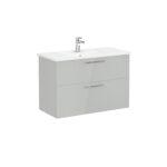 VitrA Root Flat Lavabo Dolabı, 100 cm, İki Çekmeceli, Köşeli Lavabo, Parlak İnci Grisi