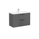 VitrA Root Flat Lavabo Dolabı, 100 cm, İki Çekmeceli, Köşeli Lavabo, Parlak Antrasit - Görsel 3