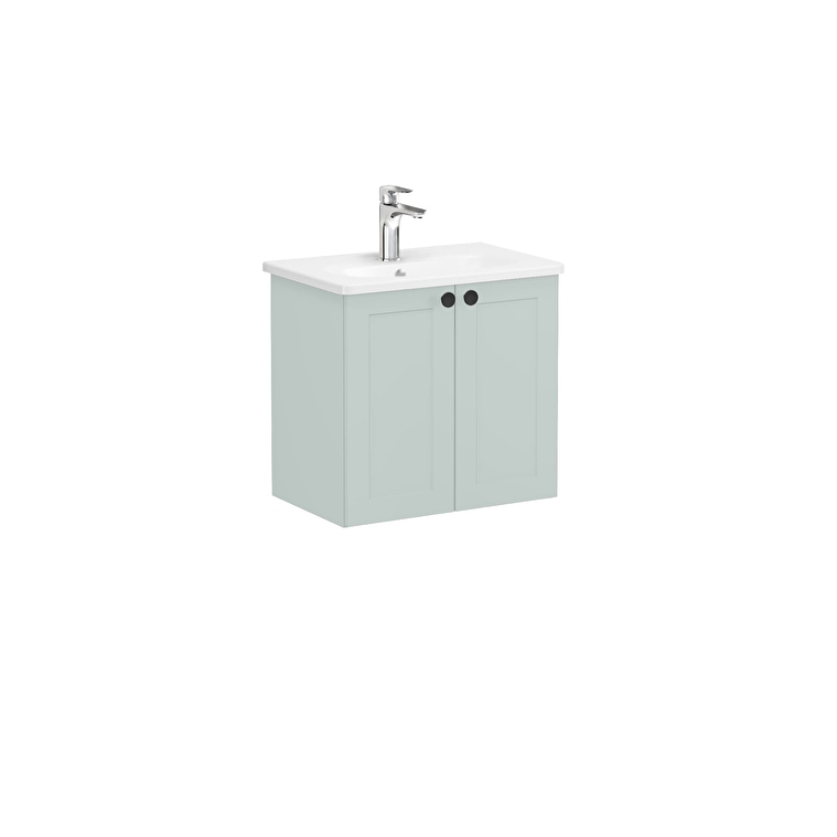 68644-1.jpg VitrA Root Classic Lavabo Dolabı, 60 cm, İki Kapaklı, Dar, Yuvarlak Lavabo, Mat Retro Yeşil - Görsel 1