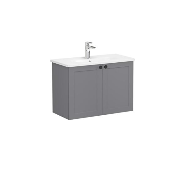 VitrA Root Classic Lavabo Dolabı, 80 cm, İki Kapaklı, Dar, Yuvarlak Lavabo, Mat Gri